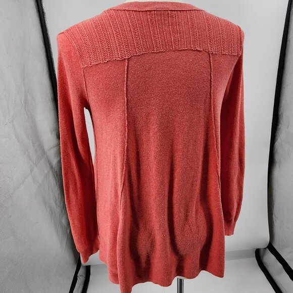 Free People Womens L Hi Low Sweater Red Lightweight Stretch Knit Pullover Top - Picture 7 of 9